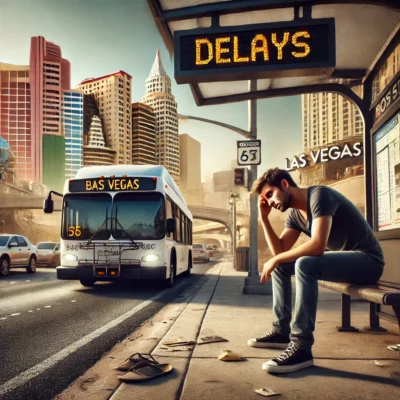 alt= "Delayed public transport, Las Vegas"