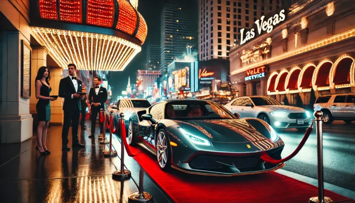 alt= "Luxury sports car rental and fine dining in Las Vegas"