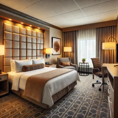 alt= "Hampton Inn hotel room"