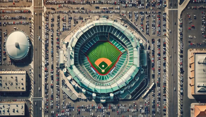 alt= "Cashman Field Las Vegas, with transport routes and parking"