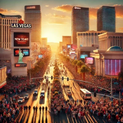 alt= "Preparing for New Years Eve, Las Vegas Strip"