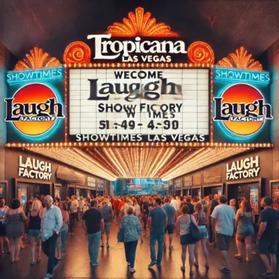 alt= "Tropicana Las Vegas entrance with the Laugh Factory"