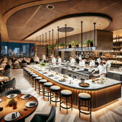 alt= "open kitchen at L'Atelier, MGM Grand"