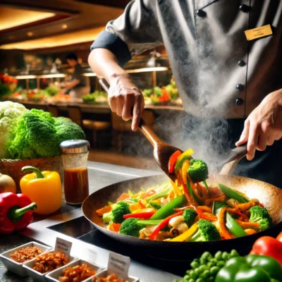 alt= "Live cooking station, Garden Court Buffet"