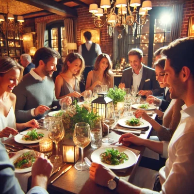 alt= "Group dining at Mon Ami Gabi, Paris Las Vegas"
