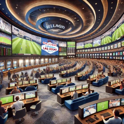 alt= "Sportsbook at Bellagio Hotel Casino"