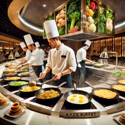 alt= "Live cooking stations, A.Y.C.E BUffet"