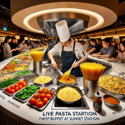 alt= "Live Pasta Station, The Feast Buffet"