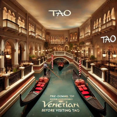 alt= "Venetian Hotel canals and gondolas"