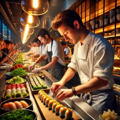 alt= "Open kitchen at SUSHISAMBA, Palazzo Las Vegas"