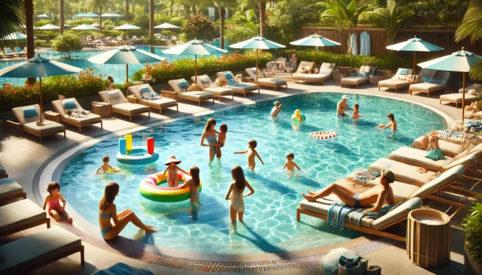 alt= "Family friendly pool at the Four Seasons Hotel"