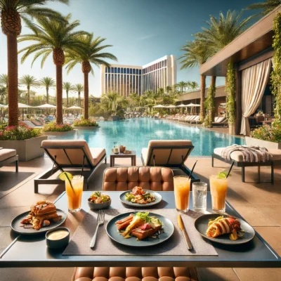 alt= "Poolside dining at Palms Casino Resort pool"