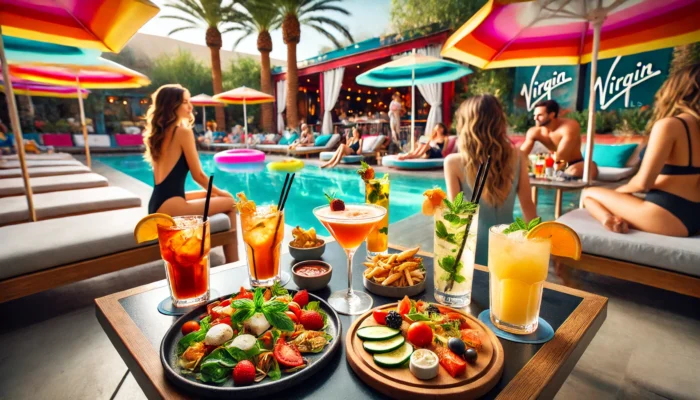 alt= "Poolside dining at Virgin Hotels Las Vegas"