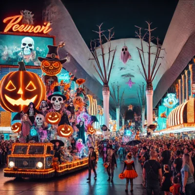 alt= "Street parade for Halloween in Las Vegas"