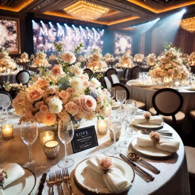 alt= "Wedding setup at MGM Grand Wedding Chapel"