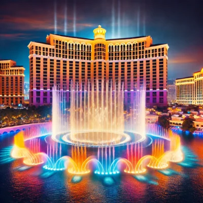 alt= "Bellagio Fountains near Beer Park"