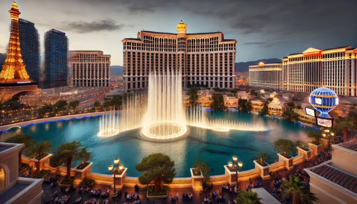alt= "Bellagio Fountains near The Cosmopolitan"