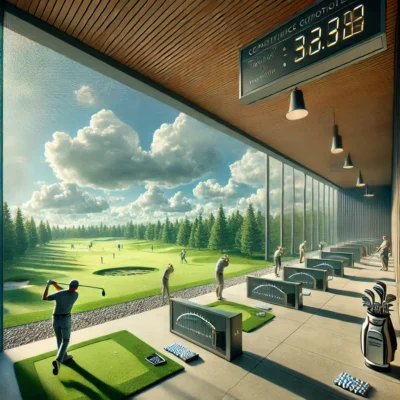 alt= "Practice range at Desert Pines Golf Club"