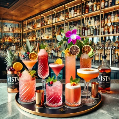 alt= "Cocktails at VISTA Cocktail Lounge"