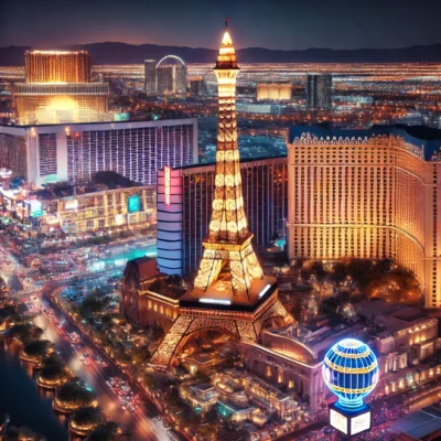 alt= "Night entertainment at Paris Las Vegas"