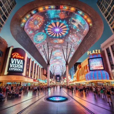 alt= "Fremont Street Experience, Plaza Hotel"