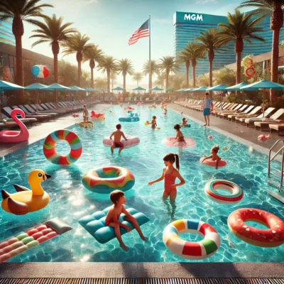 alt= "Family fun at MGM Grand Pool Complex"