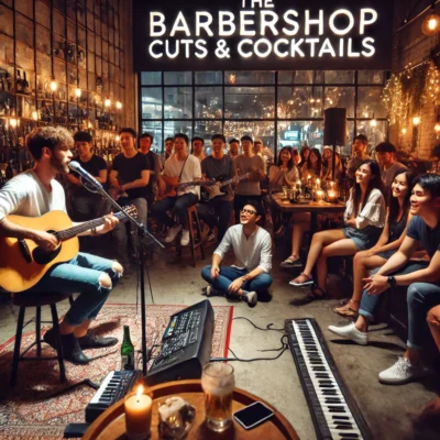 alt= "Live entertainment at Barbershop Cuts & Cocktails"
