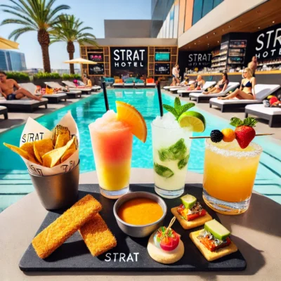 alt= "Poolside dining at The STRAT"