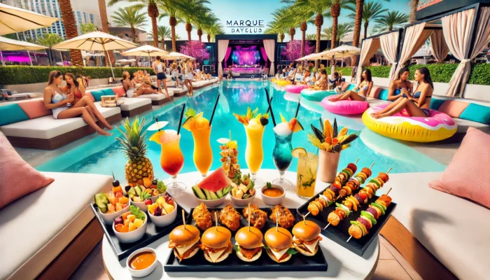 alt= "Poolside dining at Marquee Dayclub"