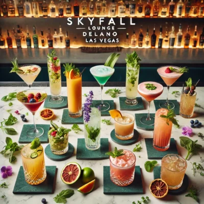 alt= "Cocktails at Skyfall Lounge"