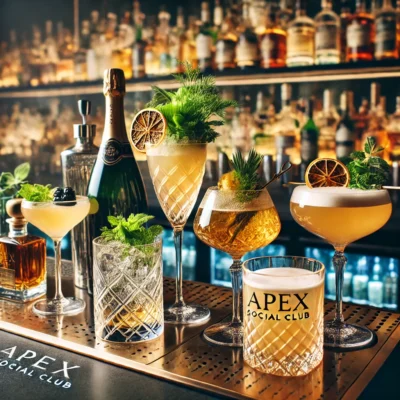 alt= "Cocktails at Apex Social Club"