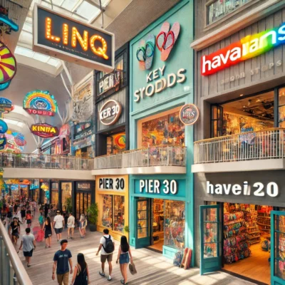 alt= "Luxury storefronts at LINQ Promenade"