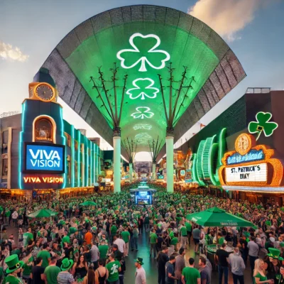 alt= "St. Patrick's Day celebrations, Fremont Street"