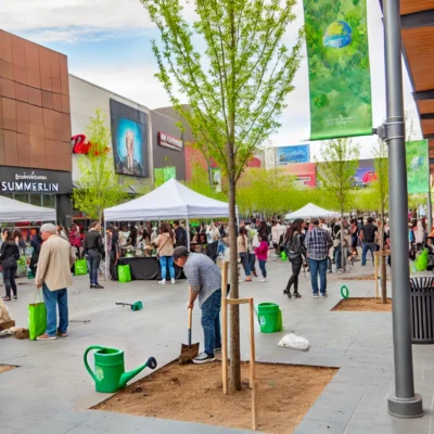 alt= "Shopping district on Earth Day"