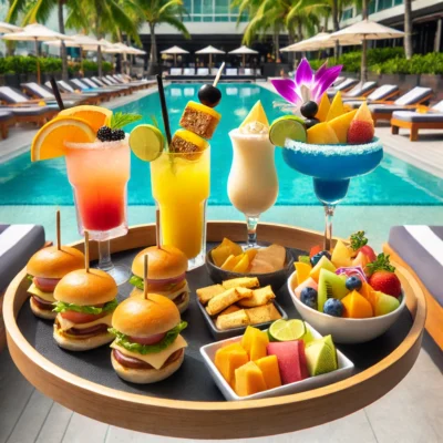 alt= "Food and drinks at Bare Pool Lounge"