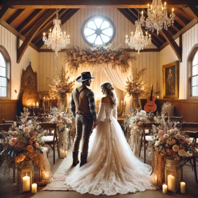 alt= "Western-themed wedding at Little Church of the West"