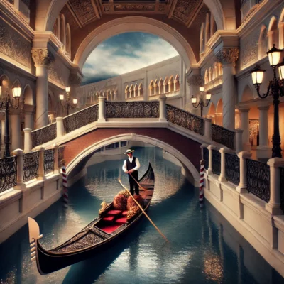 alt= "Venetian Gondolier in traditional costume"