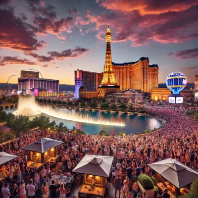 alt= "The Chateau, Paris Las Vegas at Sunset"