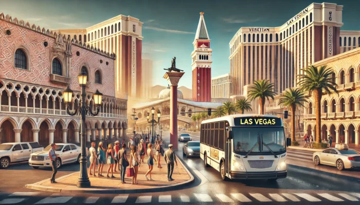 alt= "Shuttle stopping at popular Las Vegas attractions"