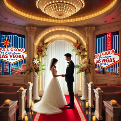 alt= "Las Vegas wedding packages all inclusive at a classic wedding chapel"