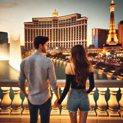 alt= "Romantic walk on the Strip"