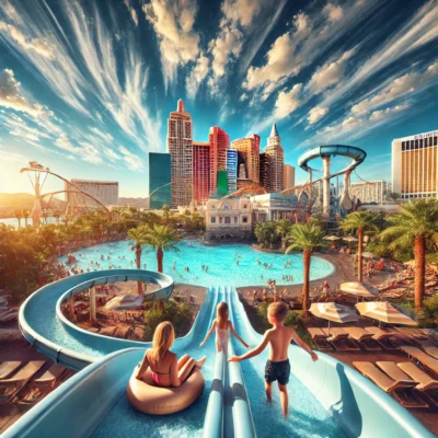 alt= "Family fun at Las Vegas hotels with water slide"