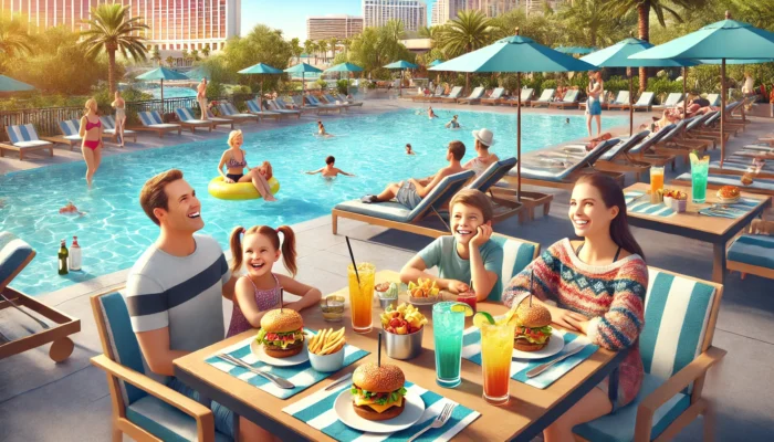 alt= "Dining at family-friendly pools in Las Vegas Hotels"