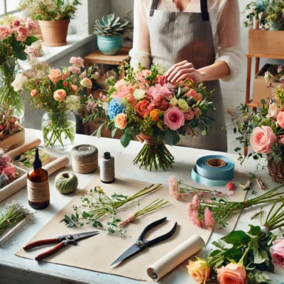 alt= "The best wedding florists in Las Vegas arranging a bouquet"