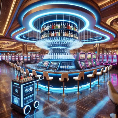 alt= "Futuristic Las Vegas casinos with free drinks"