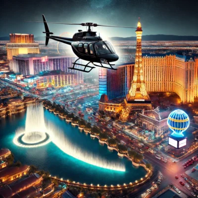 alt= "Las Vegas helicopter night tours over Las Vegas Strip"