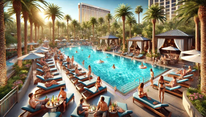 alt= "luxury pool at a Las Vegas Hotel"