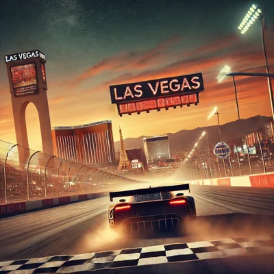 alt= "Race car on the finish line, Las Vegas"