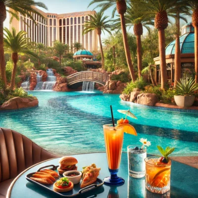 alt= "Food and drinks at Las Vegas hotels with lazy river"