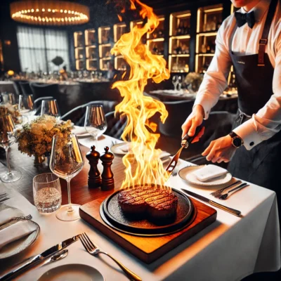alt= "Tableside service at the best steakhouses in Las Vegas Strip"